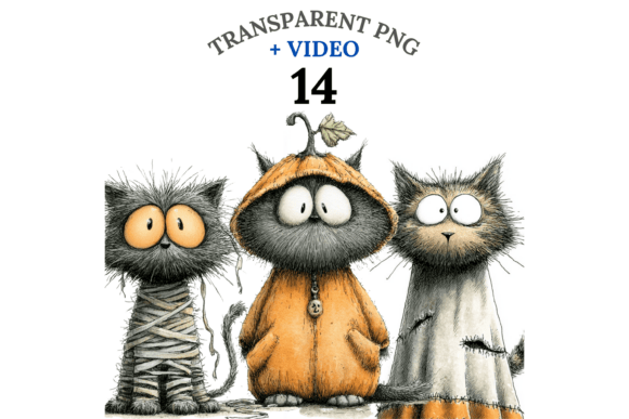 14 Quirky Cat Clipart PNG Bundle: Your Halloween Design Secret Weapon