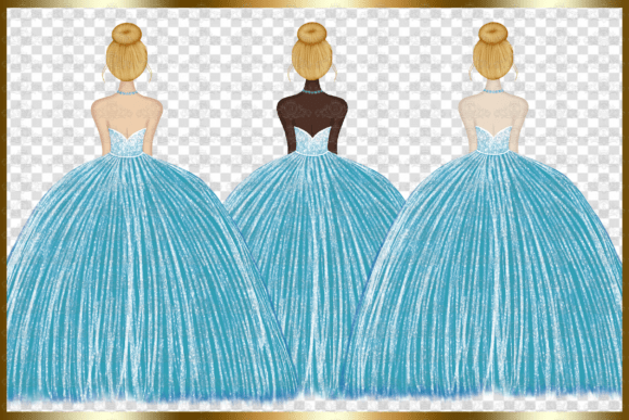 3 Light Blue Princess Dresses Clipart: Regal Sparkle for Your Projects