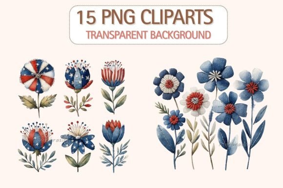 Americana Folk Flower Clipart: Cozy Patchwork Charm for Digital Projects