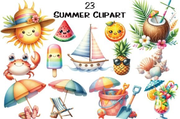 Bring Sunny Vibes to Your Designs with Kawaii Summer Clipart