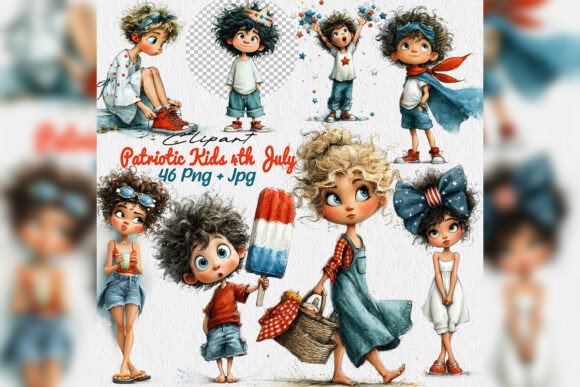 Celebrate Independence Day with Whimsical Patriotic Kids Clipart