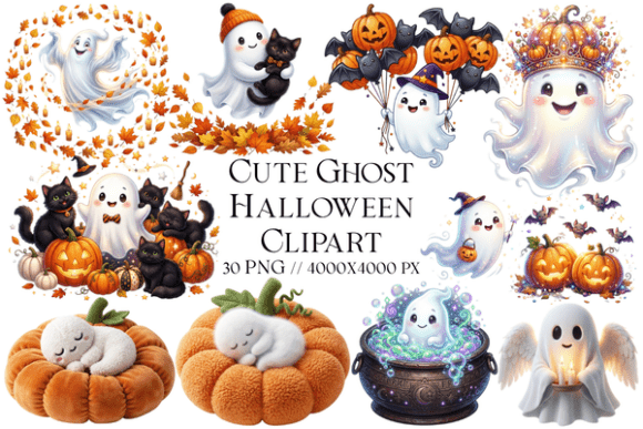 Cute Ghost Halloween Clipart Bundle: Spooky Kawaii Designs
