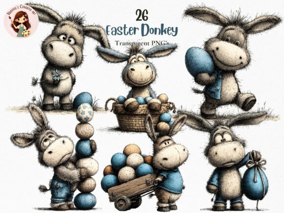 Easter Donkey PNG Clipart Bundle: A Designer's Charming Asset