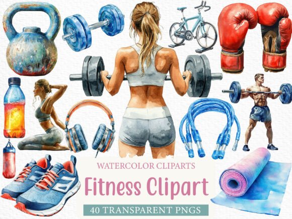 Elevate Your Brand with the Watercolor Fitness Clipart Bundle
