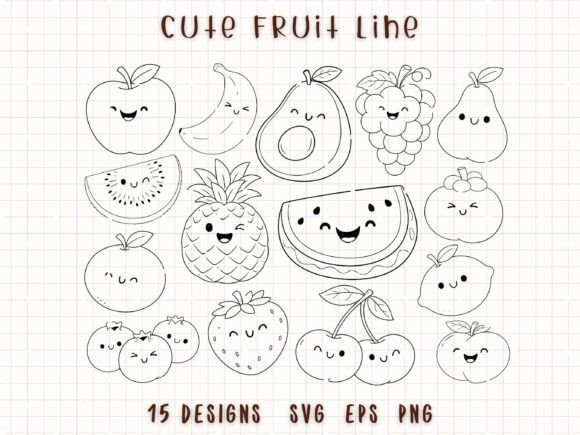 Freshen Your Designs with Cute Fruit Line Art SVG