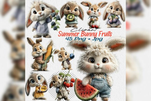 Infuse Your Designs with Whimsical Summer Bunny Fruit Clipart