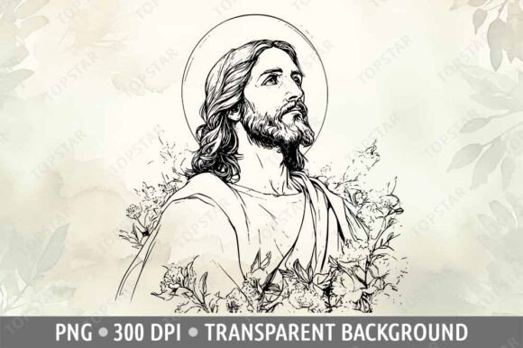 Jesus Christ Face Head Line Art Drawing for Creatives