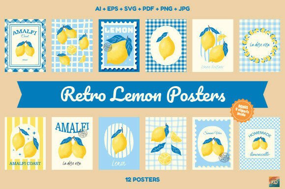 Retro Lemon Posters Set: A Fresh Take on Vintage Wall Art