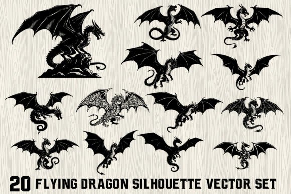 Unleash Your Creative Projects with 20 Flying Dragon Silhouette Vectors