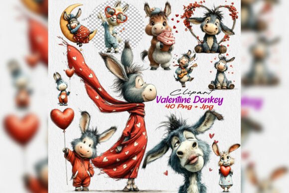 Valentine Donkey Clipart: A Whimsical Design Asset