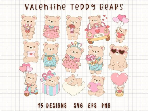 Valentine Teddy Bear SVG Love Bear PNG: Charming Kawaii Designs for Your Projects