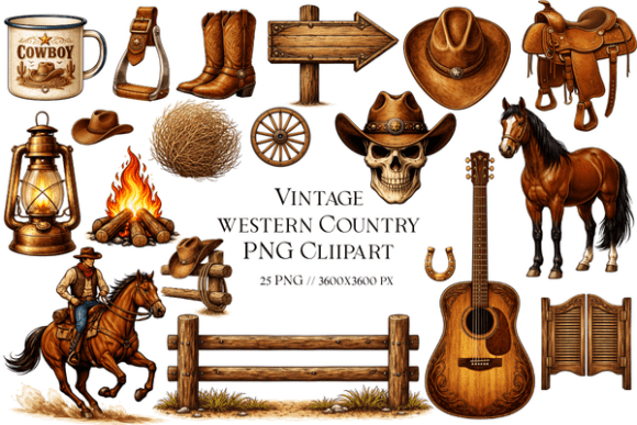 Vintage Western Country PNG Clipart: Your Rustic Design Toolkit
