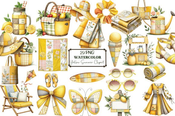 Watercolor Yellow Summer Clipart PNG: Sunshine in Your Designs