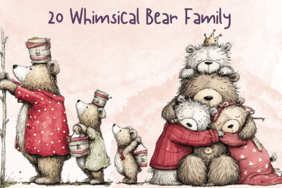 Whimsical Bear Family Clipart Set: Cozy Forest Charm