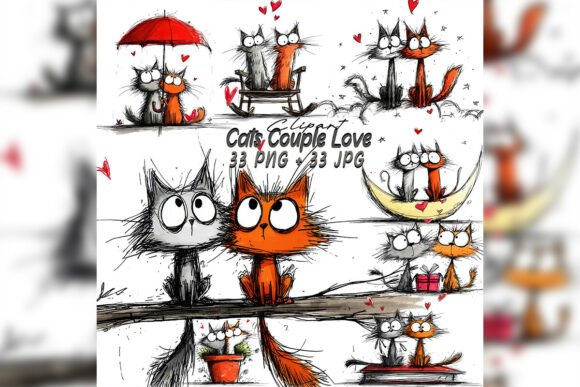 Whimsical Cat Couple Love Clipart Set: A Designer's Guide to Romantic Charm