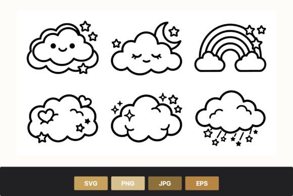 Whimsical Charm: A Deep Dive into Cute Clouds Stars Moon Rainbow Line Art
