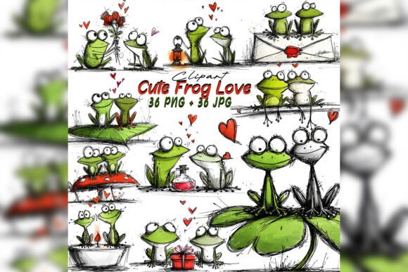 Whimsical Charm: Cute Frog Clipart for Valentine's Day