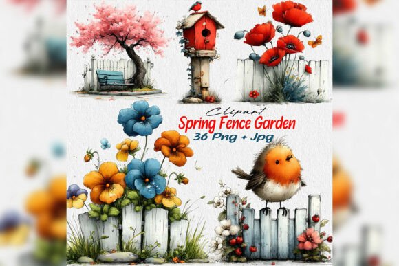 Whimsical Spring Fence Floral Clipart: A Garden Vibe for Your Designs