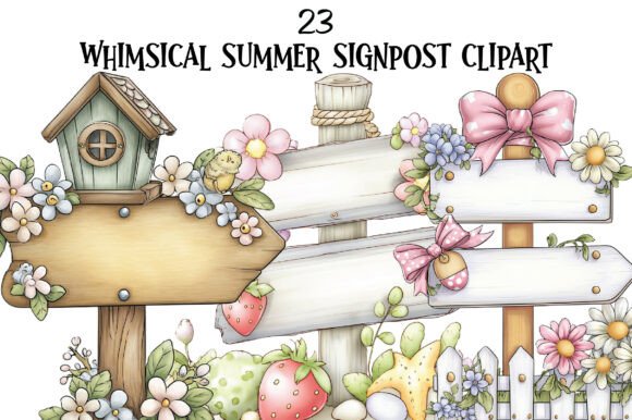 Whimsical Summer Signpost Clipart PNG for Sweet Designs